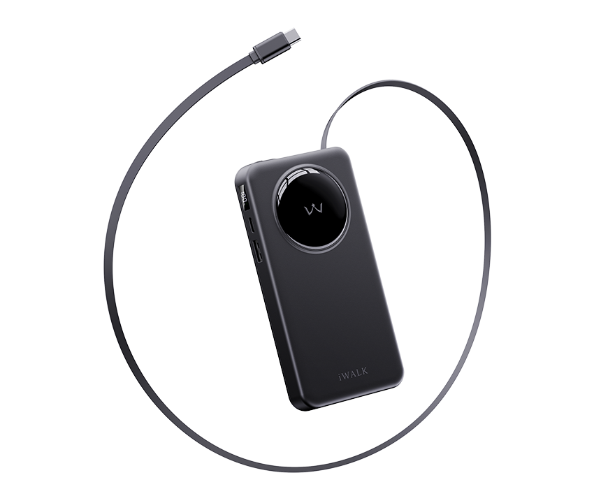 iWALK LinkPod Reel Slim | 0.7inch Ultra Slim Power Bank with Built in Retractable Cable
